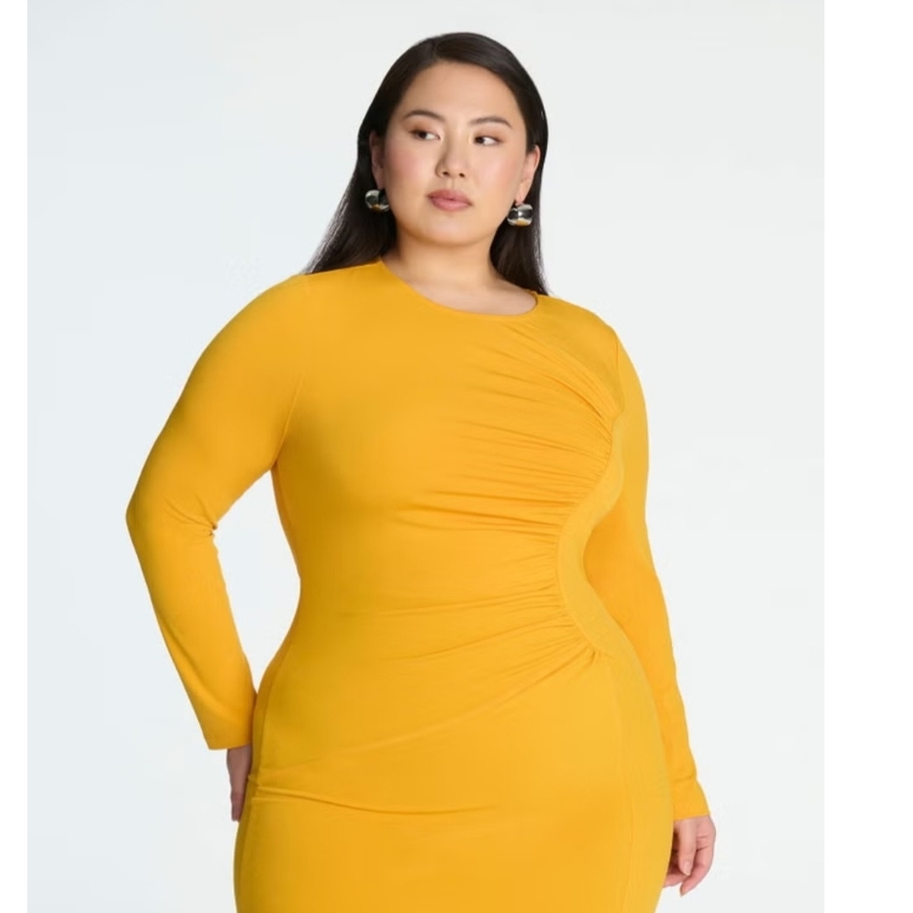 CLOSING CLOSET-Eloquii Mustard Yellow Long Sleeve Dress